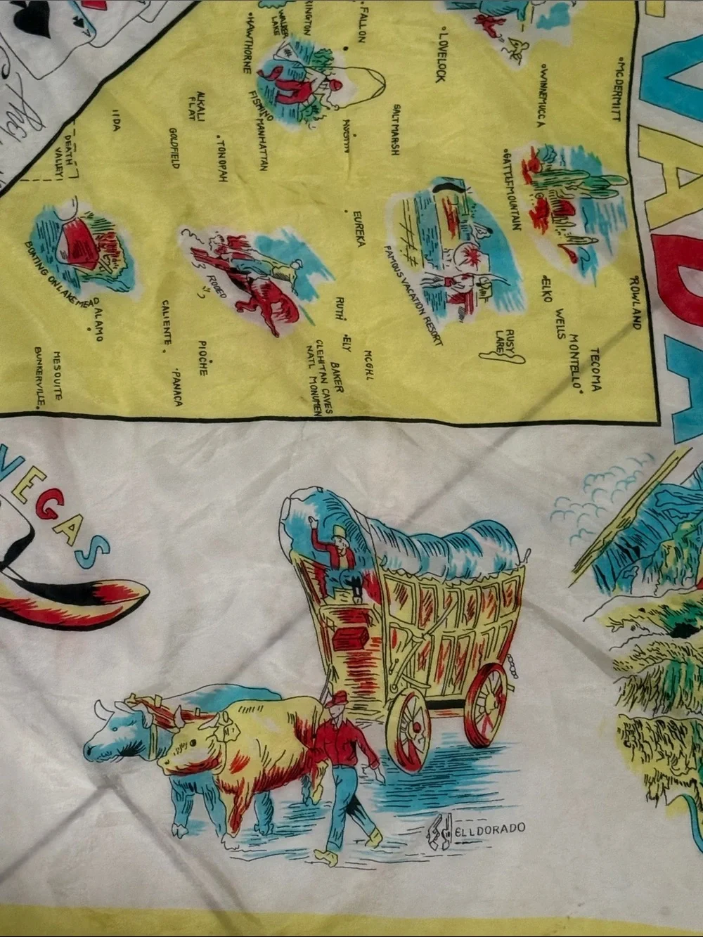 Vintage 1940’s Rare Nevada Scenic Silk Scarf 🧣 - Yellow Trim 30” Square